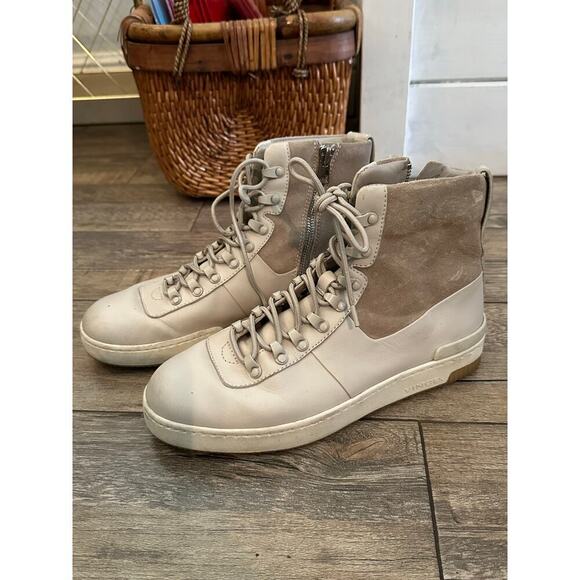 Vince Women's N3461 Rowan White San Remo Lux Leather Lace Up Boots Size 8.5 - Picture 4 of 11